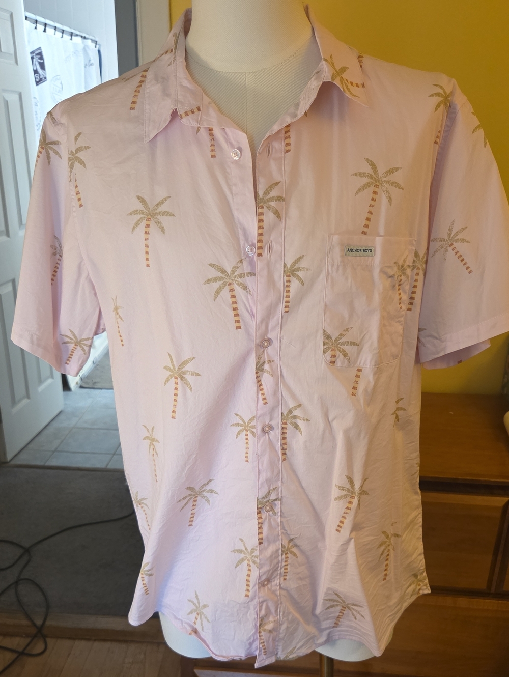 Pink Palm-Print Short-Sleeve Button-Down Shirt
